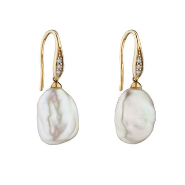 Elements Gold - 9ct Yellow Gold Keshi Pearl Earrings with Diamonds