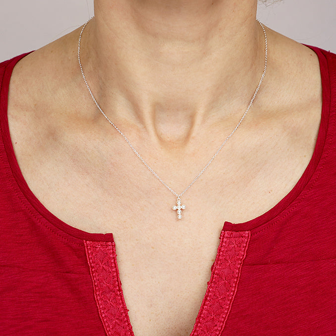 Sterling Silver Pearl Cross Necklace