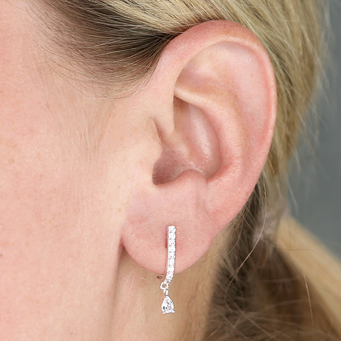 Silver Cz J-Hoop Earrings