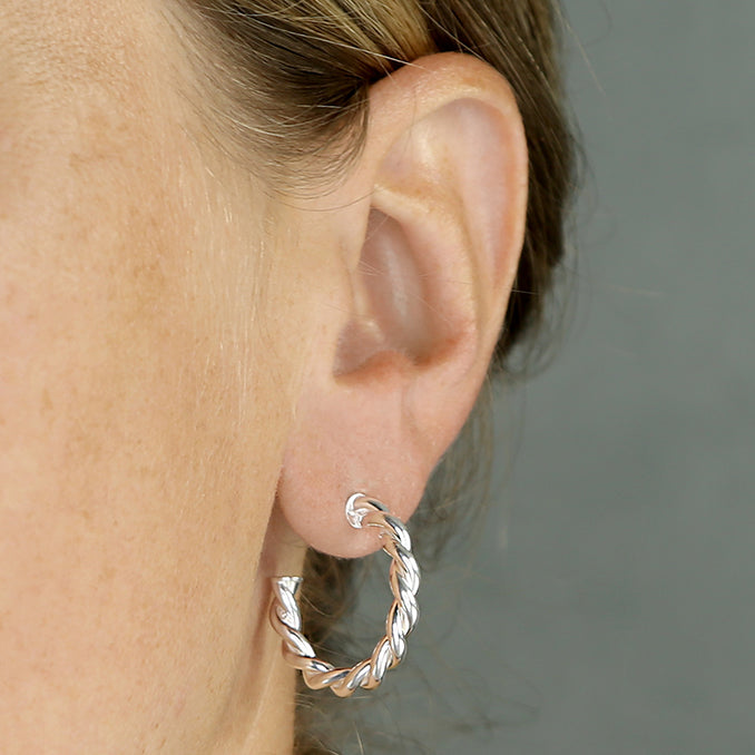 Silver Rope Hoop Earrings