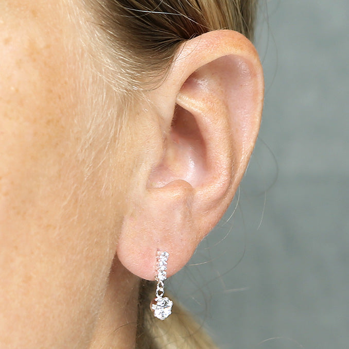 Silver Cz Drop Earrings
