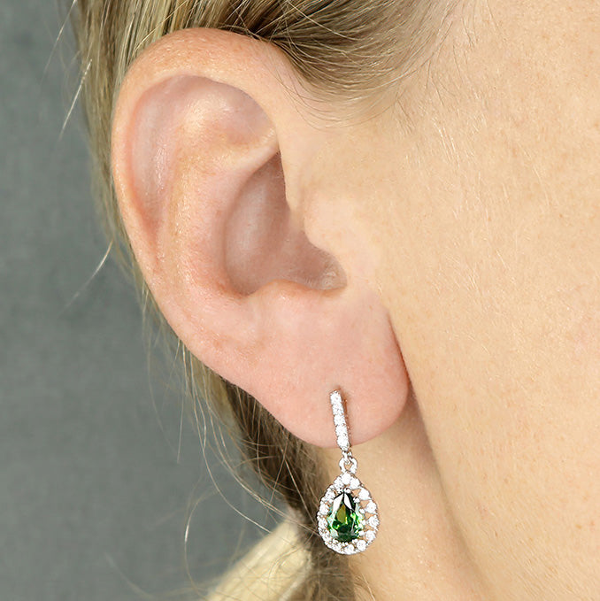 Sterling Silver Green Cz Drop Earrings