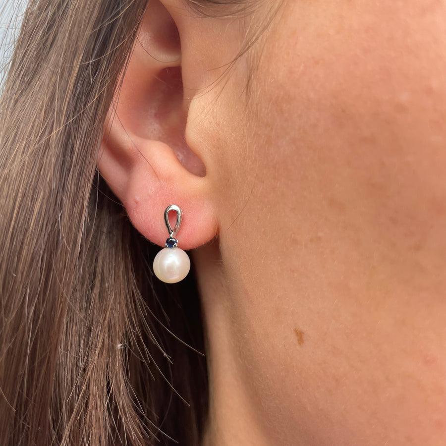 Elements Gold - 9ct White Gold Pearl Drop Earrings