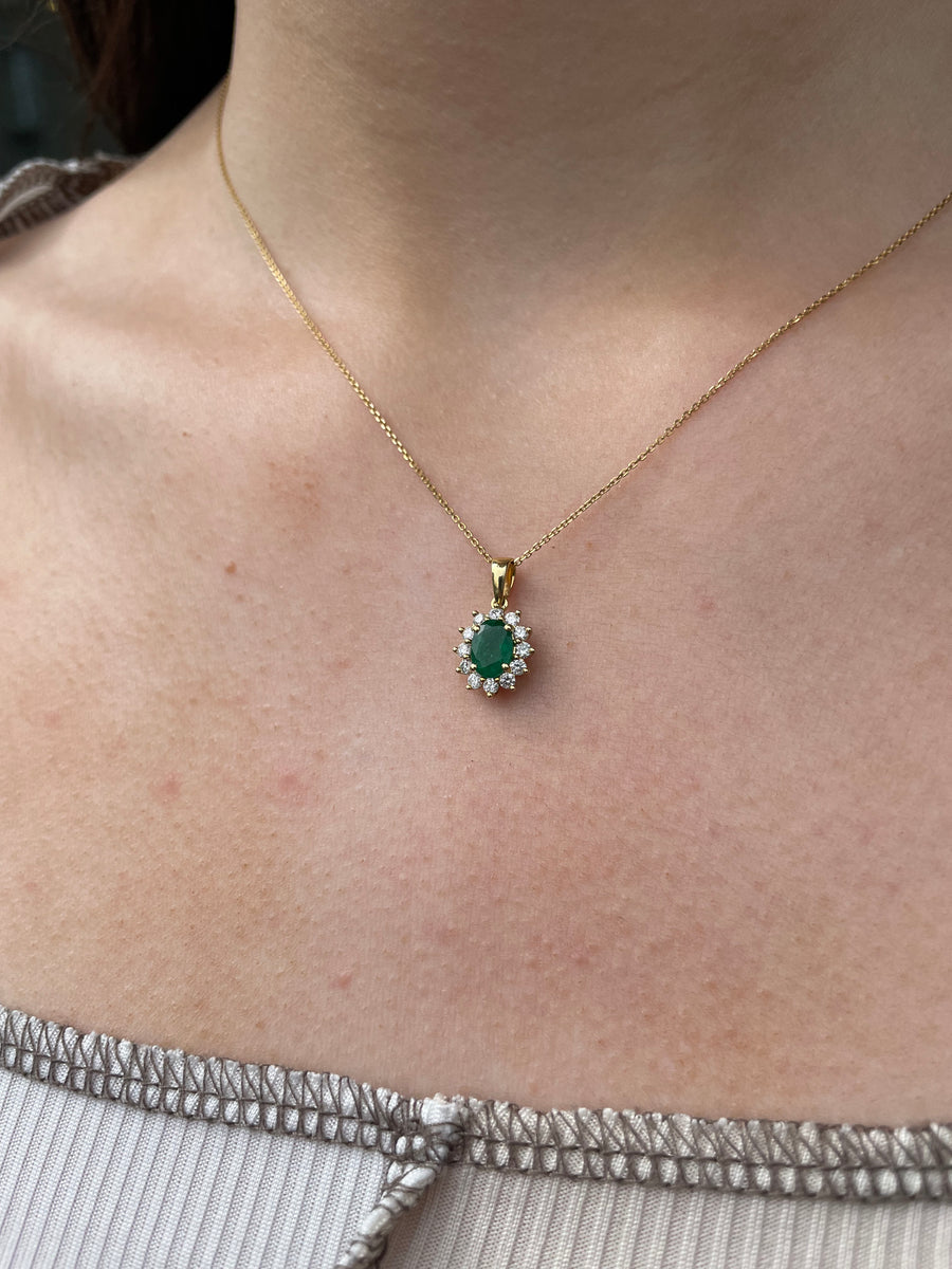 Emerald & Diamond Cluster Necklace
