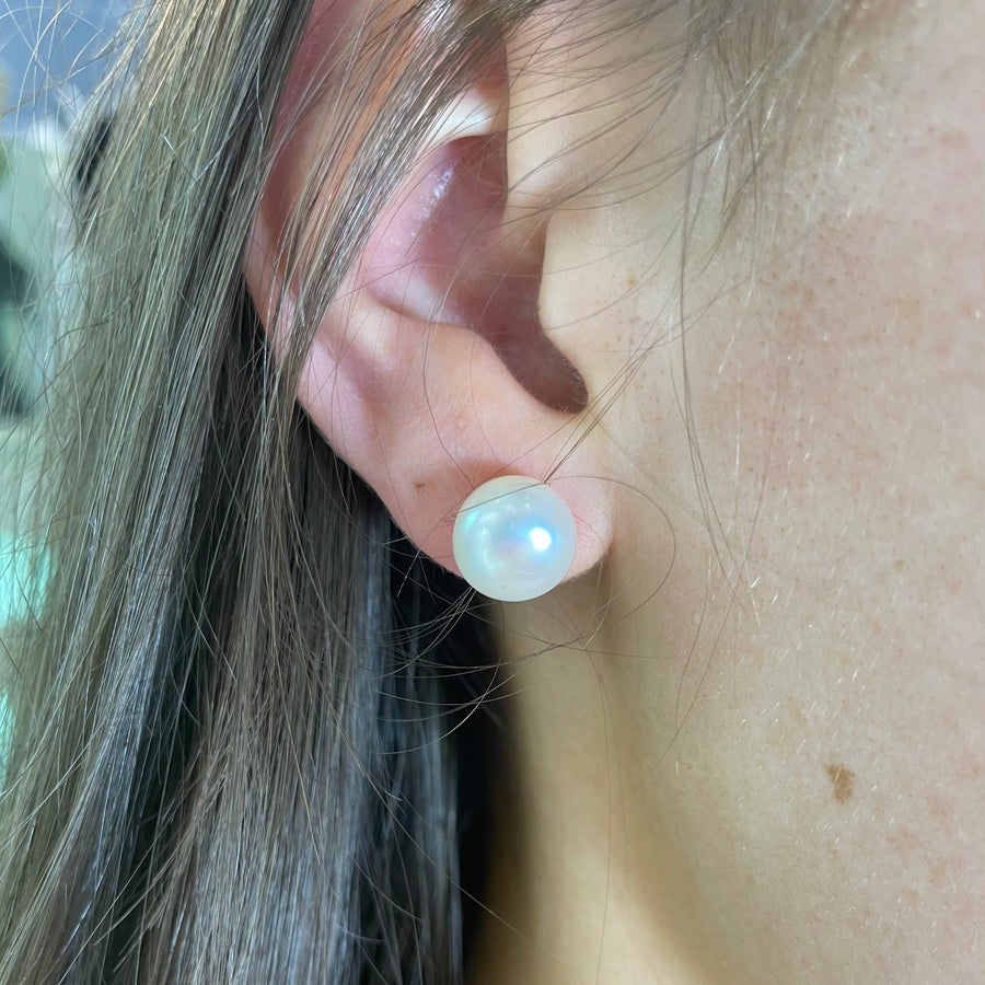 9ct Yellow Gold Pearl Stud Earrings 10.5mm