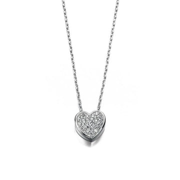 Sterling Silver Pave Heart Necklace with Cubic Zirconia