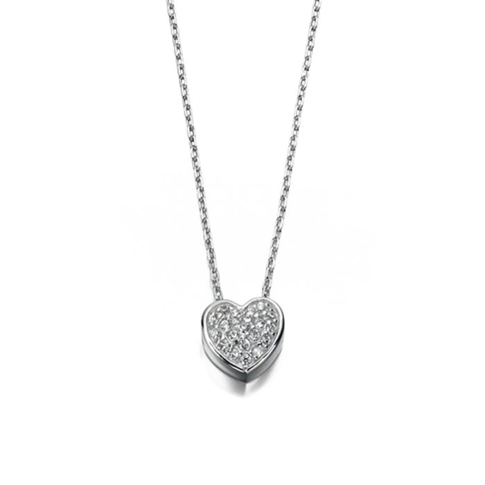 Sterling Silver Pave Heart Necklace with Cubic Zirconia
