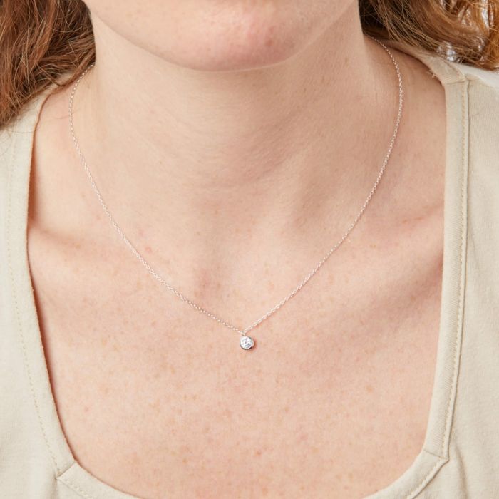 Sterling Silver Solitaire Necklace with Cubic Zirconia