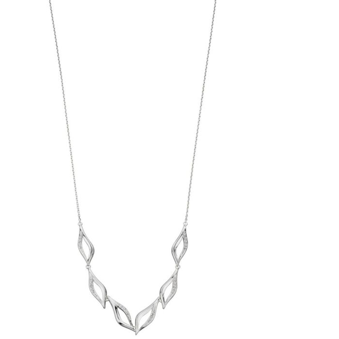 Sterling Silver Organic Ruffle Statement Cubic Zirconia Necklace
