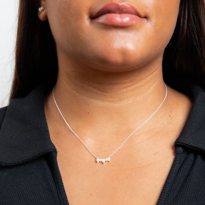 Silver Curved Freshwater Pearl and Cubic Zirconia Bar Necklace