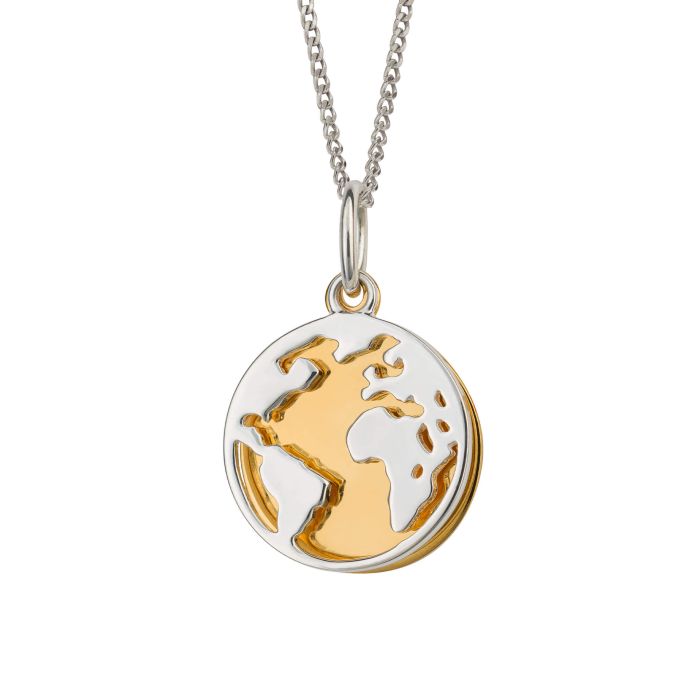 Sterling Silver World Pendant with Yellow Gold Plated Disc