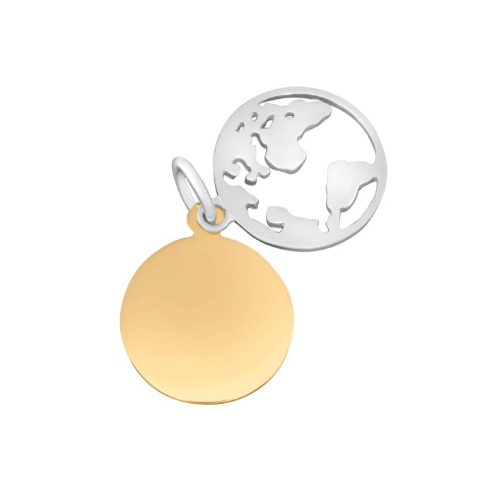Sterling Silver World Pendant with Yellow Gold Plated Disc