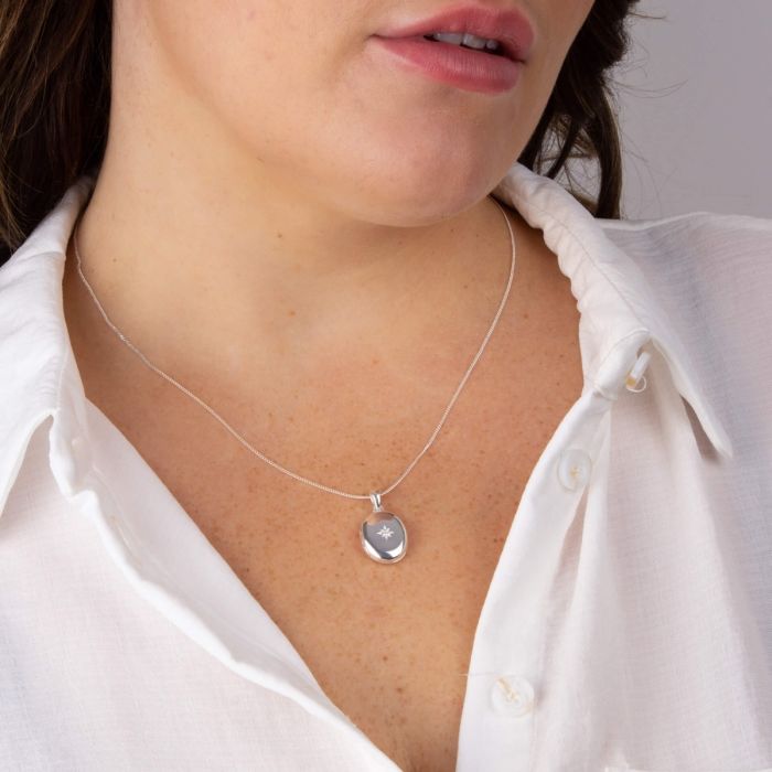Sterling Silver Oval Cz Locket