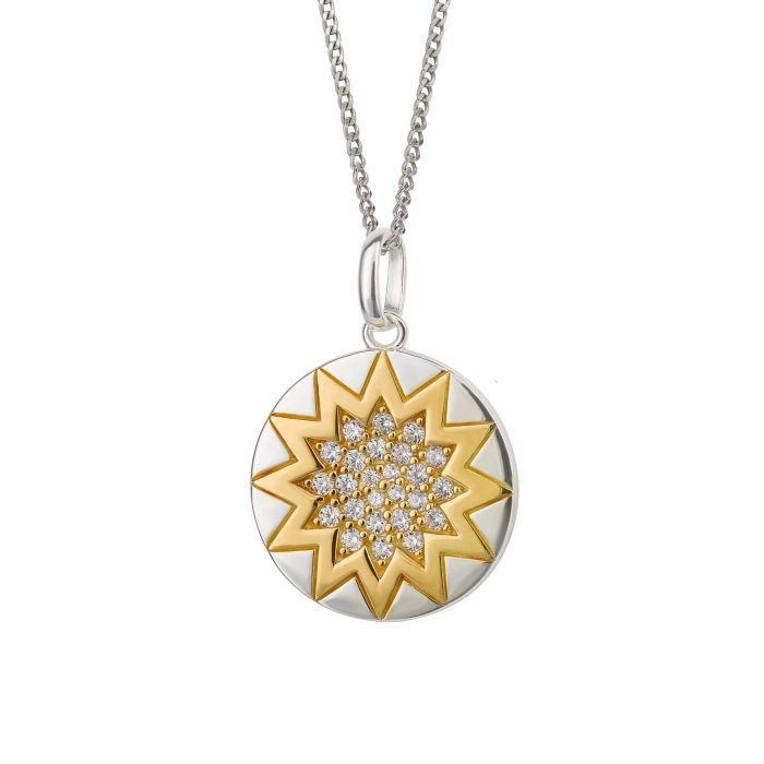 Silver Day and Night Pendant with Cubic Zirconia and Yellow Gold Plating