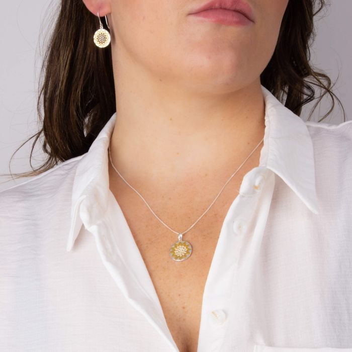 Silver Day and Night Pendant with Cubic Zirconia and Yellow Gold Plating