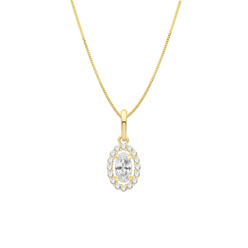 9ct Gold Oval CZ Cluster Necklace