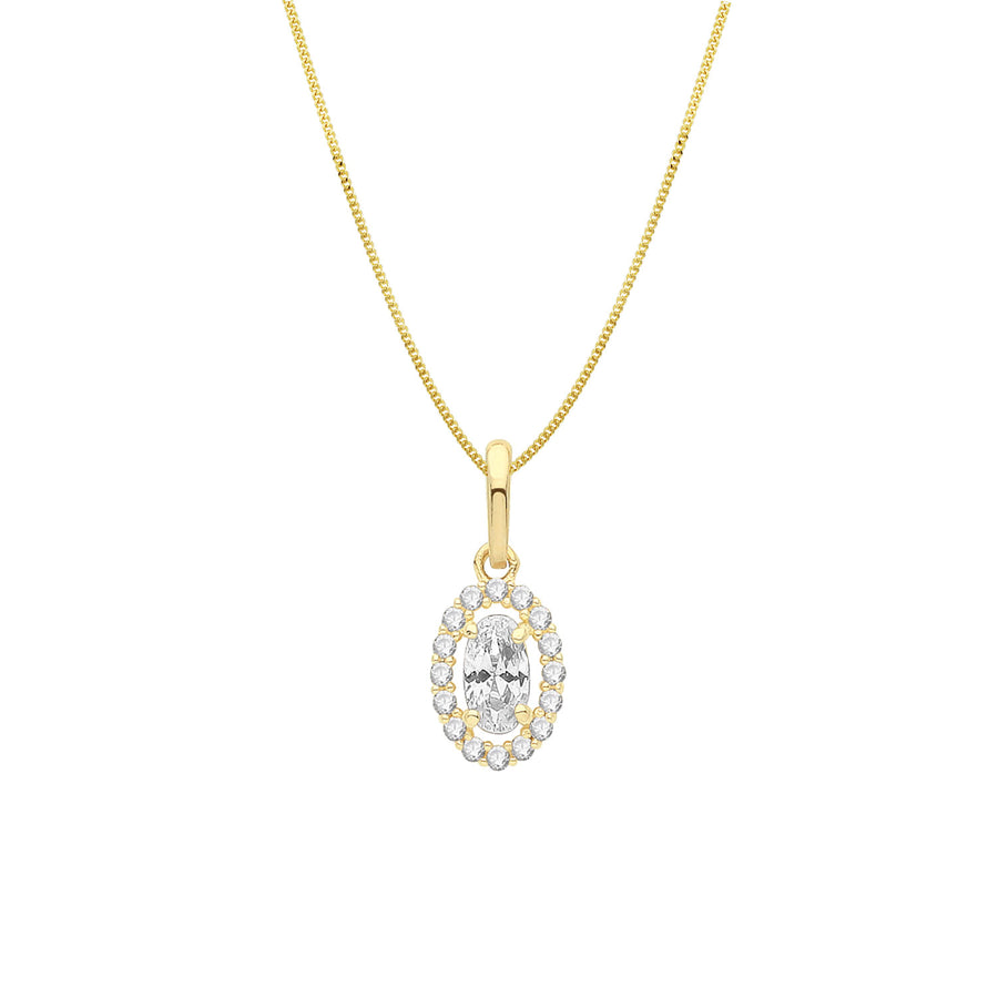 9ct Gold Oval CZ Cluster Necklace