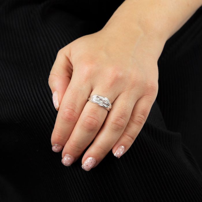 Sterling Silver Bamboo Ring with CZ