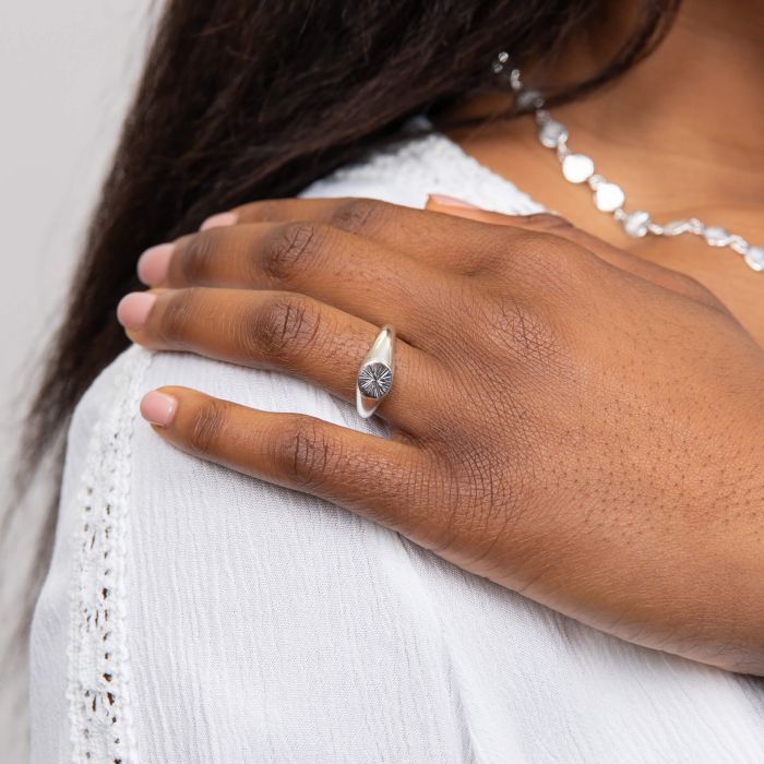 Sterling Silver Spray Textured Signet Ring