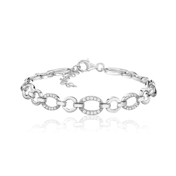 Silver Open Oval and Circle Link Bracelet