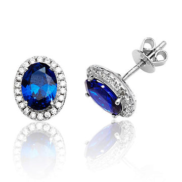 Sterling Silver Blue Cz Halo Stud Earrings