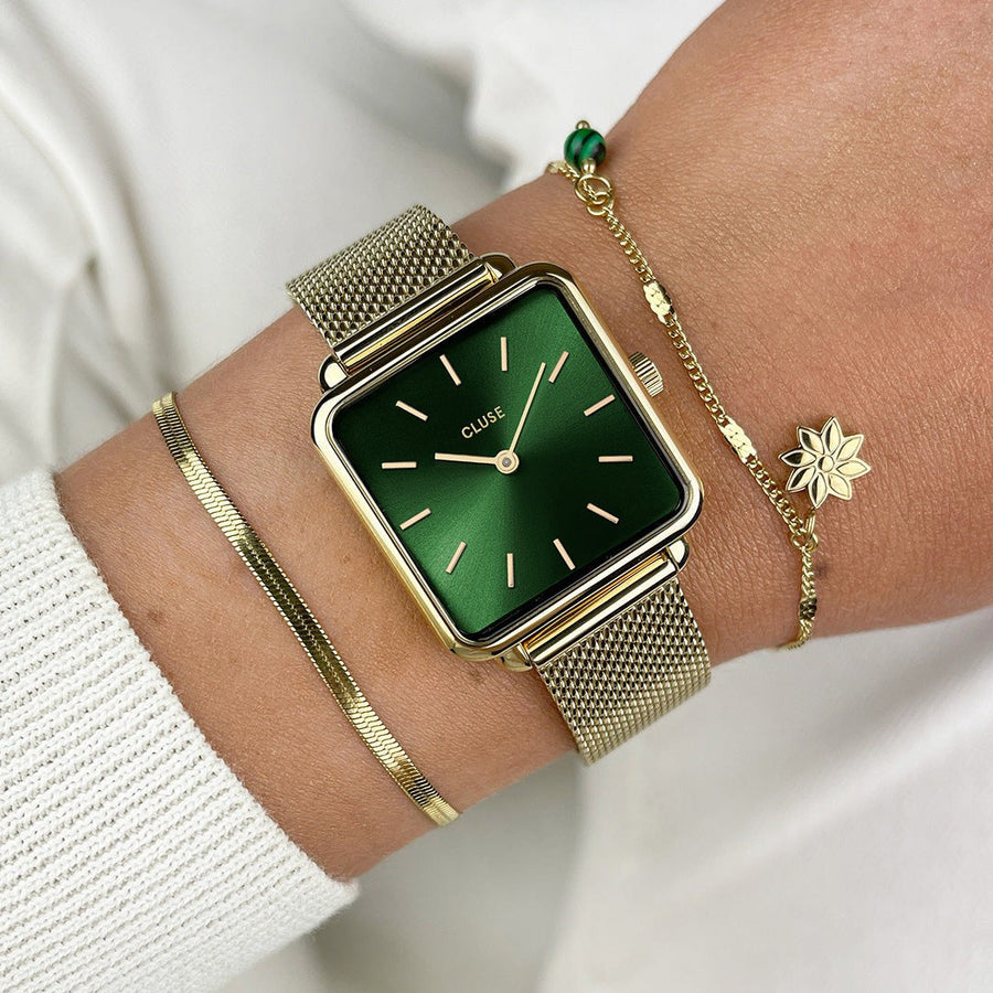 Cluse - La Tétragone Watch Mesh, Green, Gold Colour
