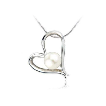 Silver Pearl Heart Necklace