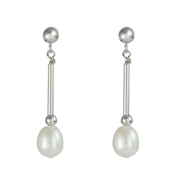 9ct White Gold Pearl Drop Earrings