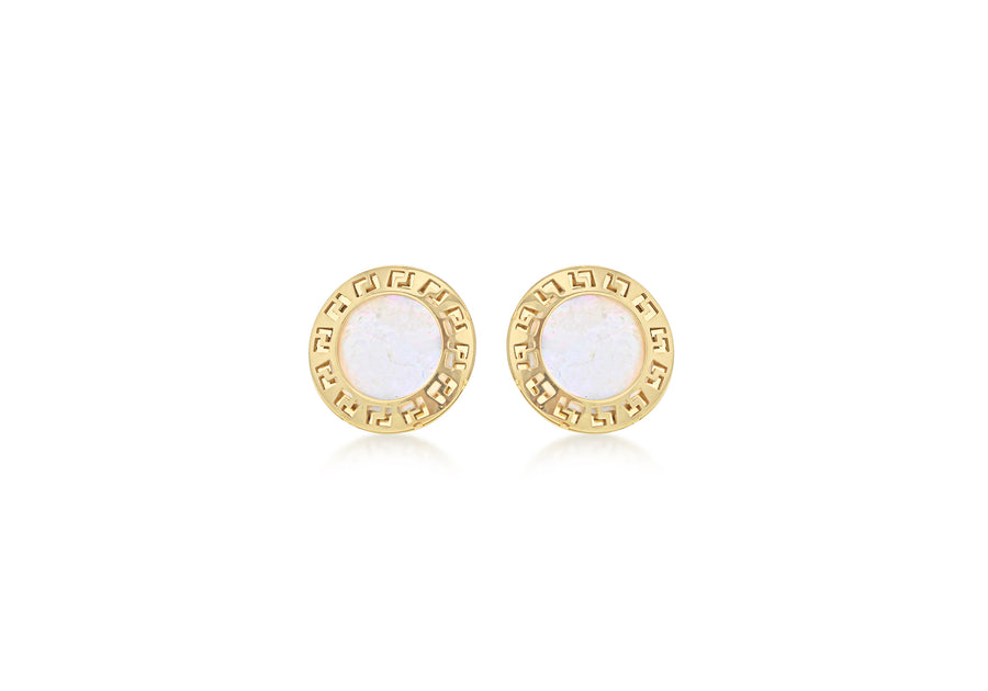 9ct Gold Round Mother Of Pearl Earrings