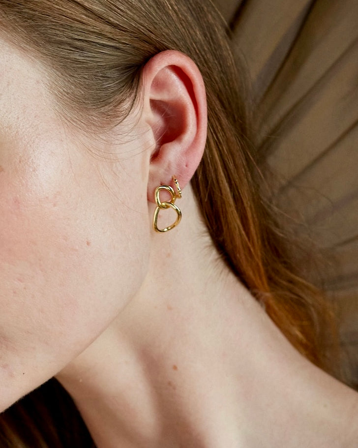 Mary-K - Gold Chunky 2 Oval Drop Earrings