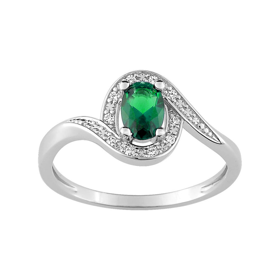 Silver Emerald CZ Ring