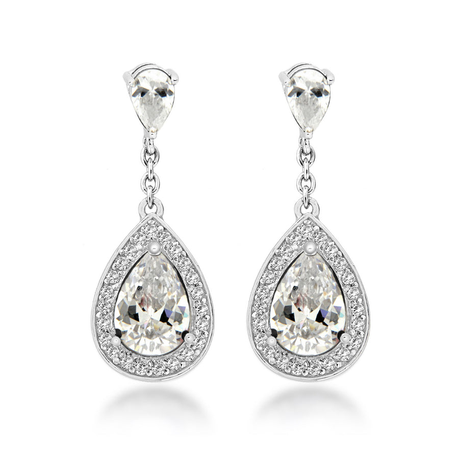 Sterling Silver Cz Teardrop Earrings