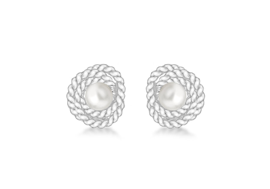Silver Pearl Knot Earrings