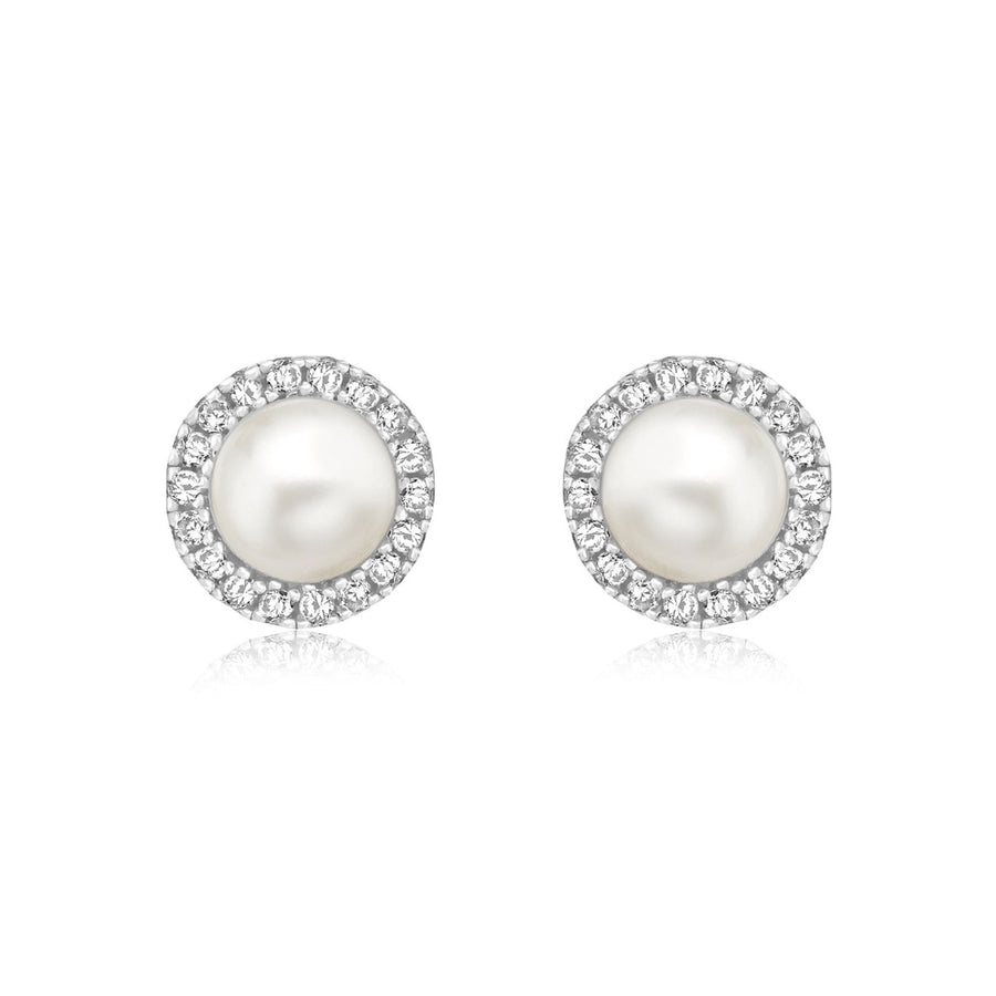 Silver Pearl CZ Earrings