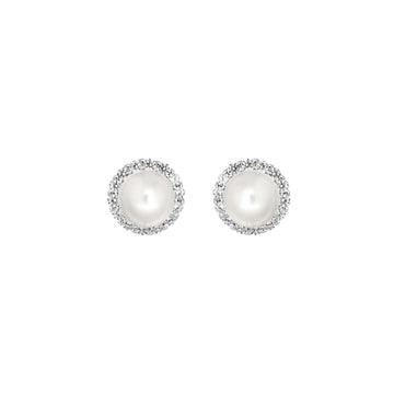 Silver Pearl CZ Earrings