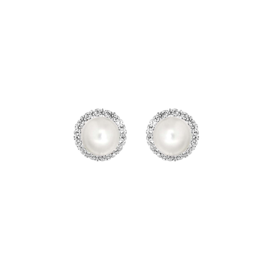 Silver Pearl CZ Earrings