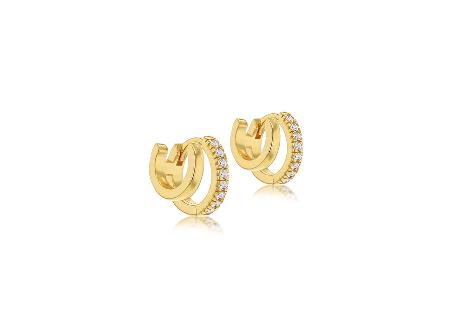 Silver Gold Plated Cz Double Cuff Earrings