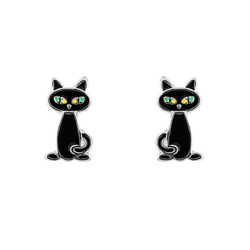 Sterling Silver Black Cat Earrings