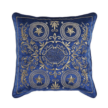 Navy Blue & Gold Pattern Square Cushion