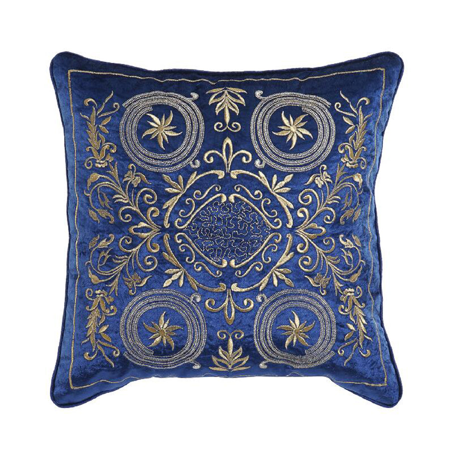 Navy Blue & Gold Pattern Square Cushion