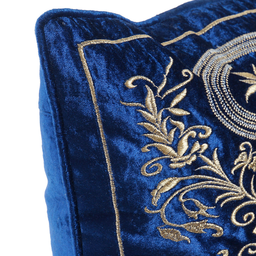 Navy Blue & Gold Pattern Rectangular Cushion