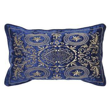 Navy Blue & Gold Pattern Rectangular Cushion