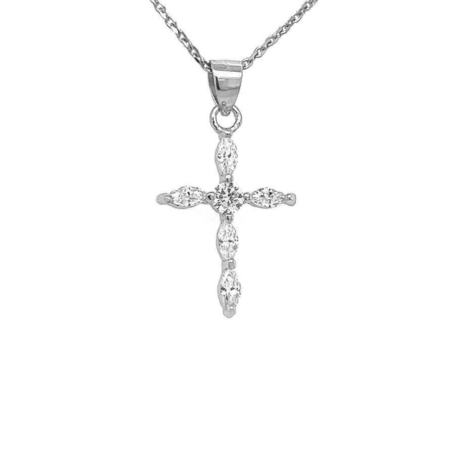 Sterling Silver Cz Cross Necklace