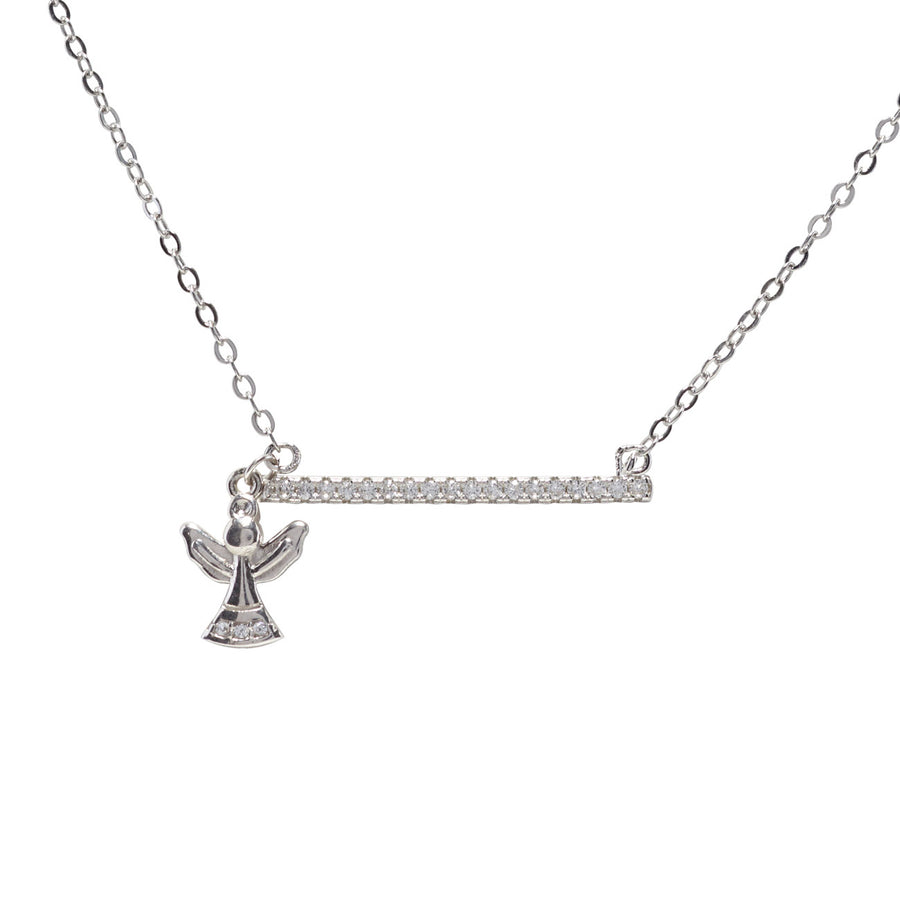 Sterling Silver Angel and Bar Necklace
