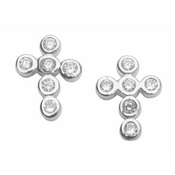Silver Cz Cross Earrings
