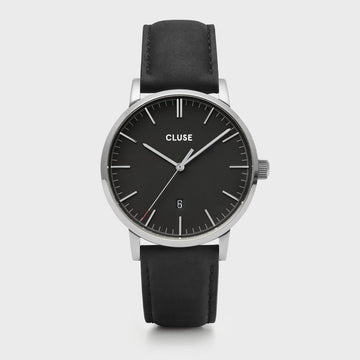 Cluse - Aravis Leather Black, Silver Colour