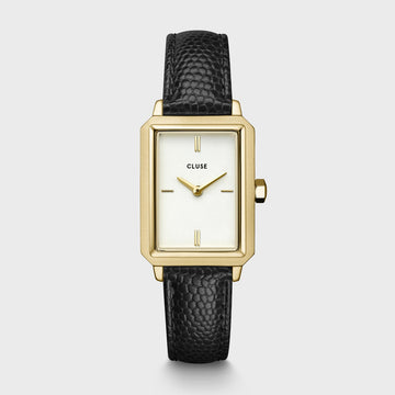 Cluse - Fluette Leather Black Lizard, Gold Colour