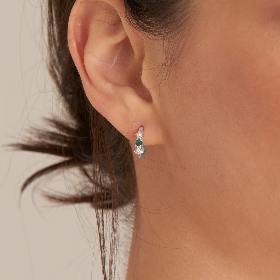 Ania Haie - Silver Malachite Star Huggie Hoop Earrings