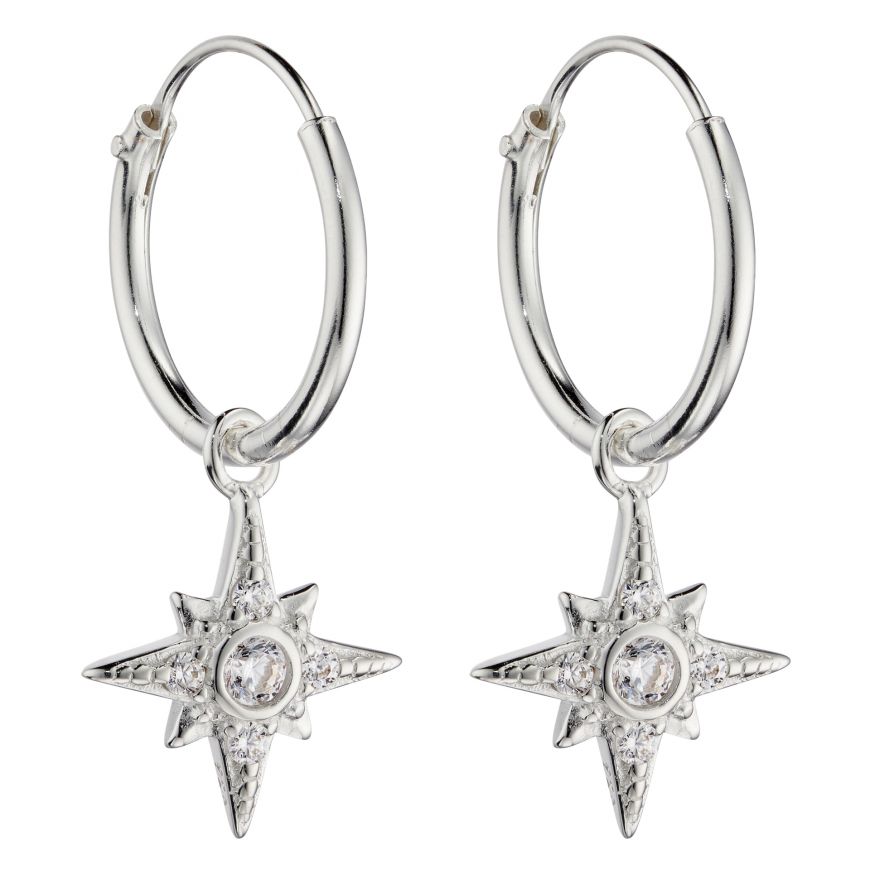 Sterling Silver Starburst Hoop Earrings