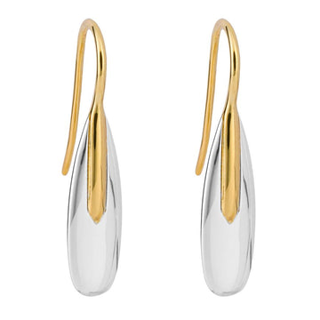 Sterling Silver Elongated Pebble Drop Earrings With Yellow Gold Plating